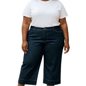 Venezia Navy Flare Jeans, Wide Leg, Stretch, Plus Size 28
